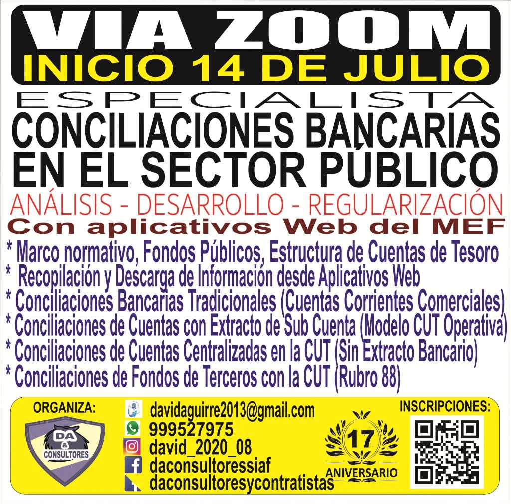 ESPÉCIALISTA EN CONCILIACIONES BANCARIAS PARA EL SECTOR PÚBLICO